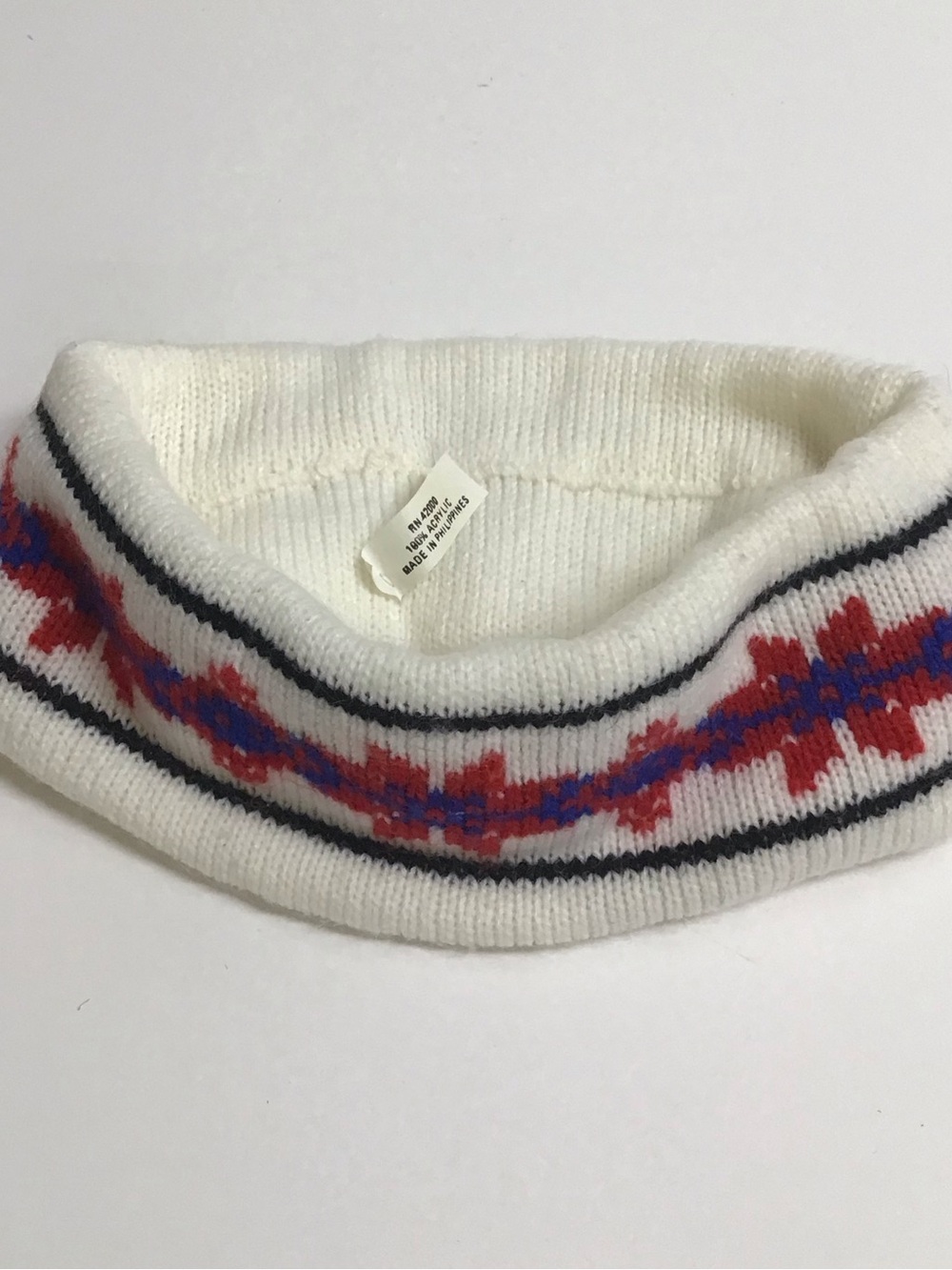 Fair Isle Ski Headband Red Blue Knit Acrylic Snowflake Snowboard Vintage Unisex - Picture 6 of 7